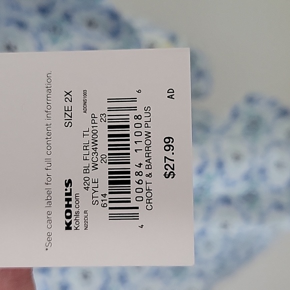 Croft & Barrow Blue and White Floral Blouse, Size 2X - Picture 11 of 12